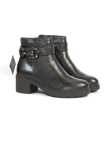 GRUNLAND - TRONCHETTO IN PELLE NERA CON DETTAGLIO ARGENTATO E CON TACCO 5 CM PER DONNA PO0963