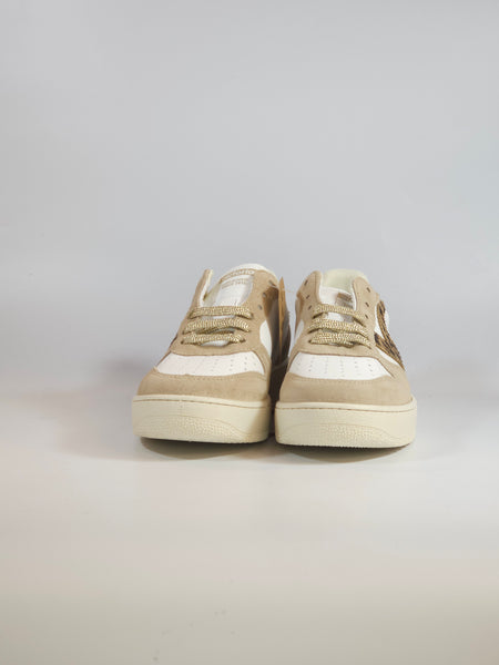 VICTORIA - SCARPA SNEAKERS IN PELLE BEIGE GLITTER E LEO PER DONNA 258277