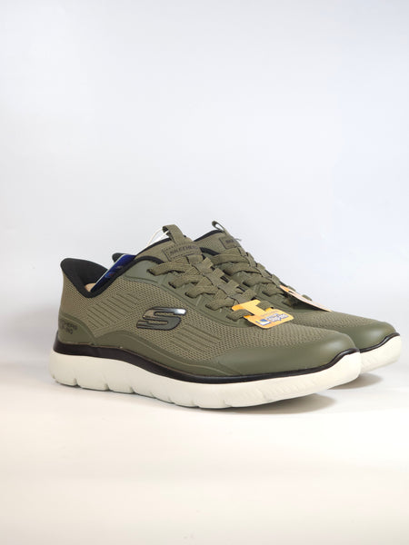 SKECHERS - SCARPA DA GINNASTICA VERDE OLIVA SLIP INS SENZA UTILIZZARE LE MANI PER UOMO 233045