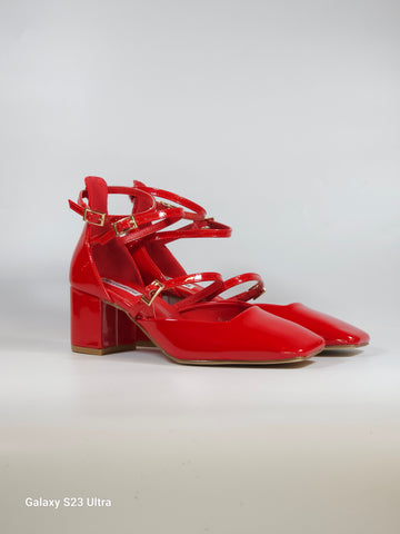 dalzoppo.it - SCARPA CON TACCO DI 6 CM IN VERNICE ROSSA CON 3 CINTURINI E PUNTA QUADRATA PER DONNA G10059