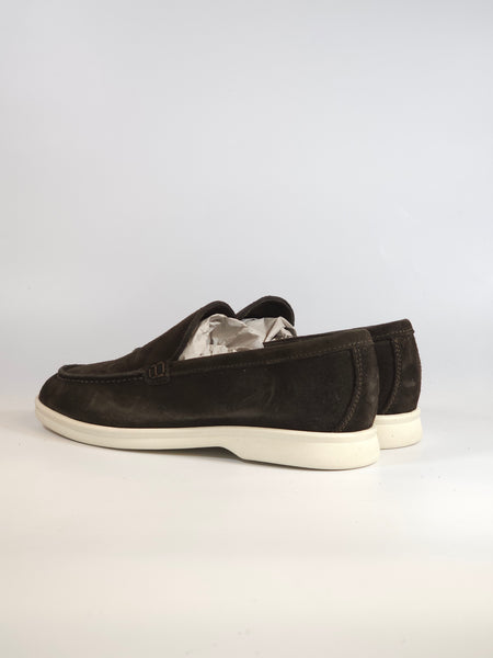 KAMMI - MOCASSINO LISCIO CON FONDO IN GOMMA BIANCA PER UOMO IN PELLE SCAMOSCIATA MARRONE TESTA DI MORO 21 MADE IN ITALY