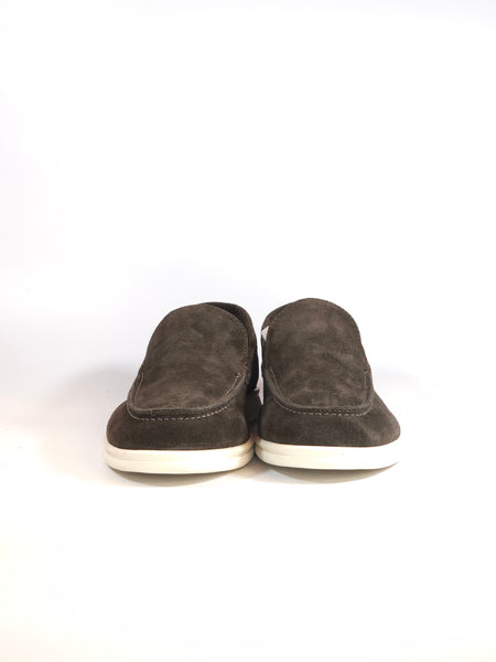 KAMMI - MOCASSINO LISCIO CON FONDO IN GOMMA BIANCA PER UOMO IN PELLE SCAMOSCIATA MARRONE TESTA DI MORO 21 MADE IN ITALY
