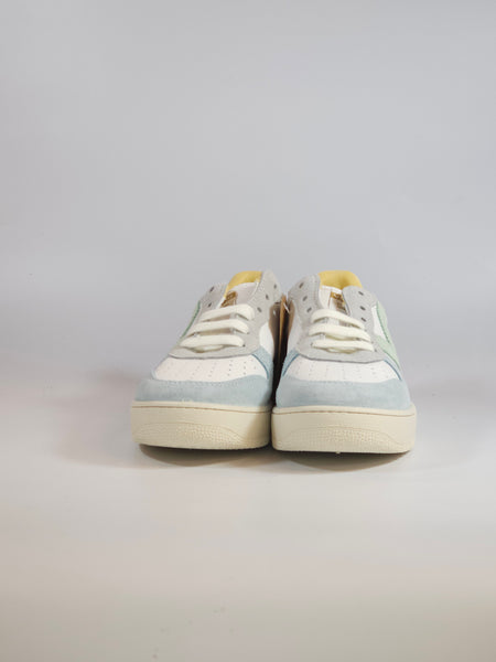 VICTORIA - SCARPA SNEAKERS IN PELLE BIANCA, AZZURRA, GIALLA E BEIGE PER DONNA 258278