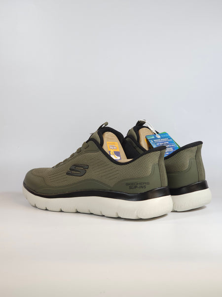 SKECHERS - SCARPA DA GINNASTICA VERDE OLIVA SLIP INS SENZA UTILIZZARE LE MANI PER UOMO 233045