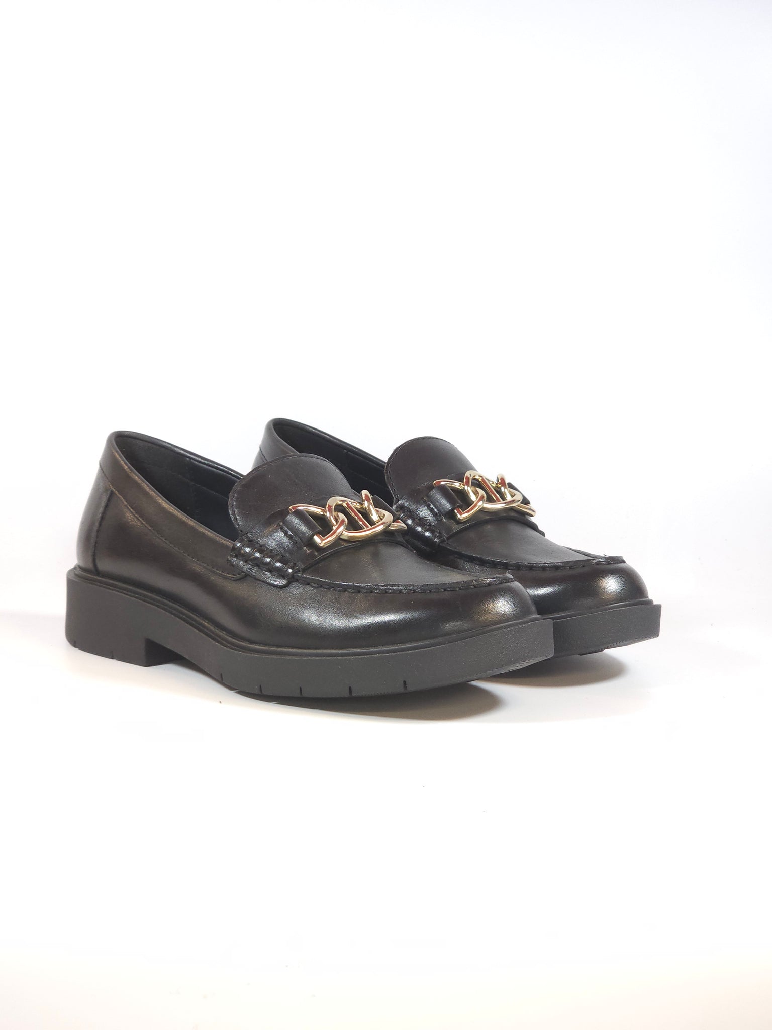 GEOX - MOCASSINO NERO CON CATENA ARGENTO PER DONNA CON TECNOLOGIA SPHERICA D36QRC