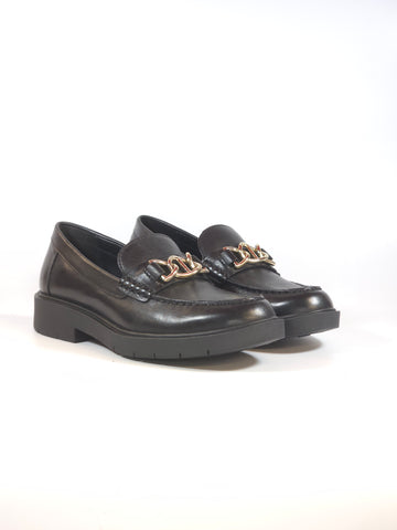 GEOX - MOCASSINO NERO CON CATENA ARGENTO PER DONNA CON TECNOLOGIA SPHERICA D36QRC