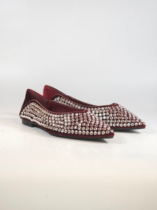 dalzoppo.it - BALLERINA IN VELLUTO BORDEAUX CON STRASS PER DONNA RY96