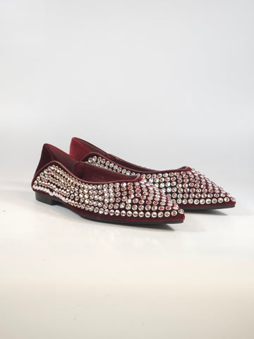 dalzoppo.it - BALLERINA IN VELLUTO BORDEAUX CON STRASS PER DONNA RY96