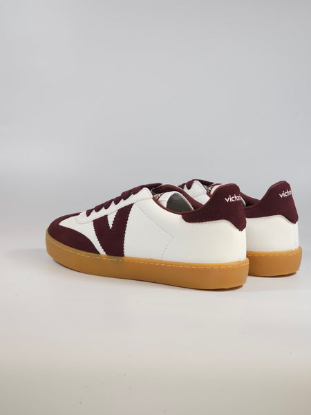 VICTORIA - SCARPA SNEAKERS IN PELLE BIANCA E BORDEAUX CON SUOLA AMBRATA PER DONNA 126207