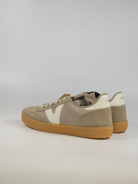 VICTORIA - SCARPA SNEAKERS IN PELLE E TESSUTO GRIGIO TAUPE PER DONNA 126220