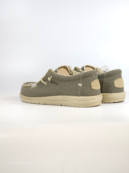 HEY DUDE - SCARPA LEGGERA IN TELA WALLY BRAIDED ARMY VERDE MILITARE