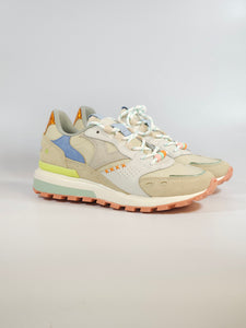 VICTORIA - SCARPA SNEAKERS IN PELLE BEIGE CON DETTAGLI COLORATI PER DONNA 156111