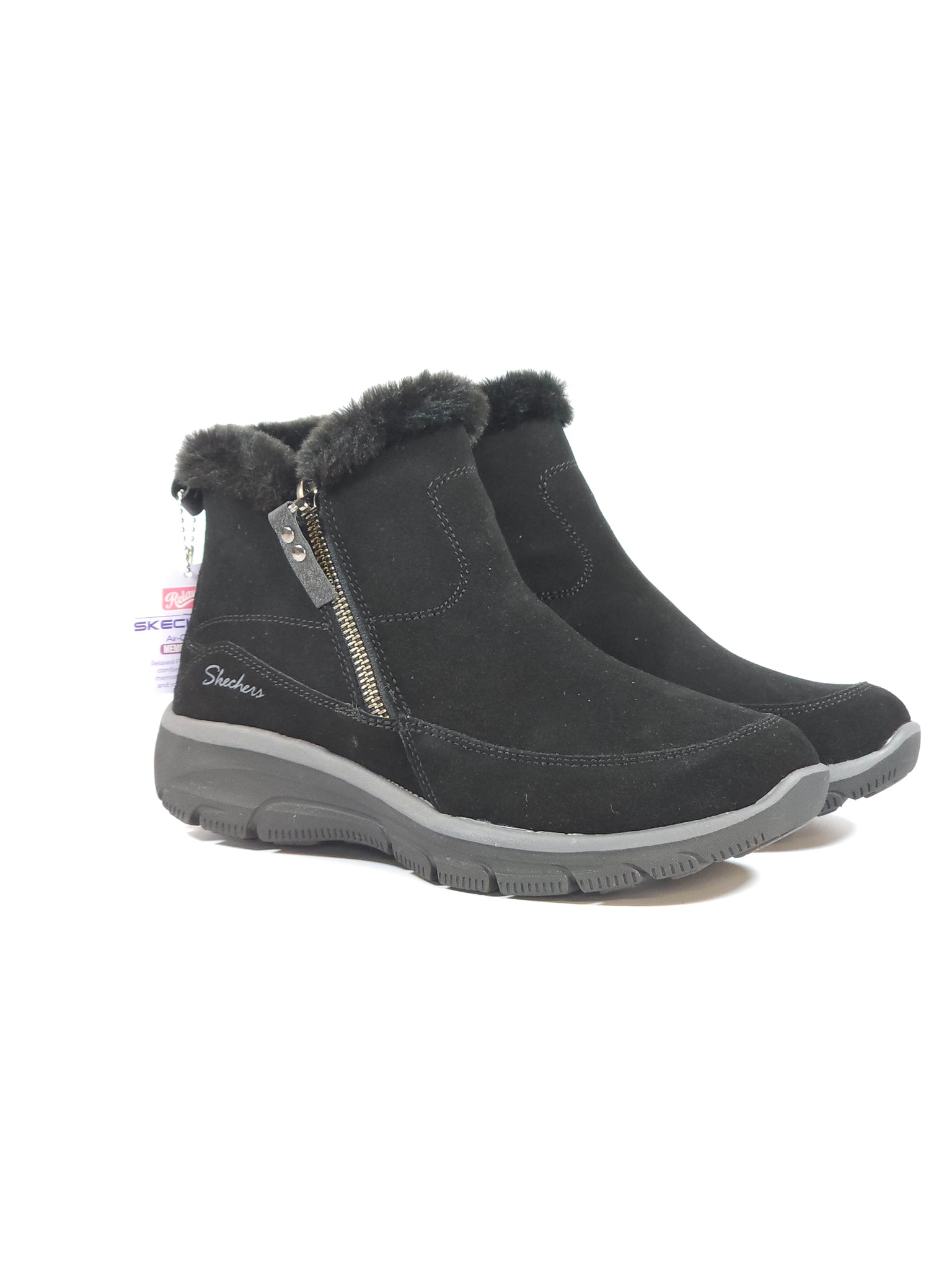 SKECHERS - STIVALETTO SPORTIVO NERO CON ZIP ESTERNA E PELO CON MEMORY FOAM PER DONNA 167862