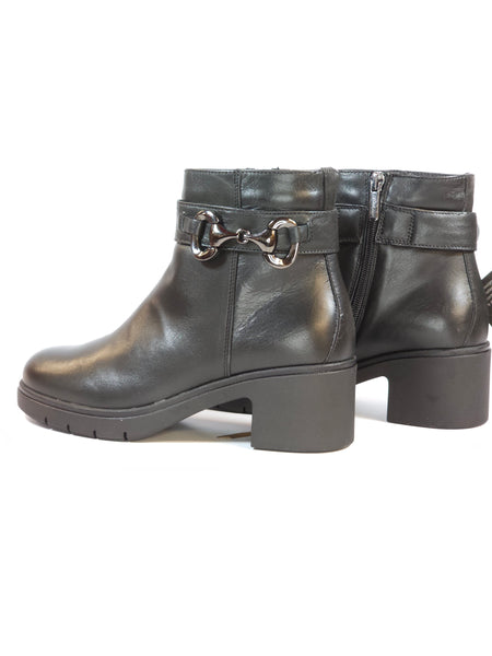 GRUNLAND - TRONCHETTO IN PELLE NERA CON DETTAGLIO ARGENTATO E CON TACCO 5 CM PER DONNA PO0963