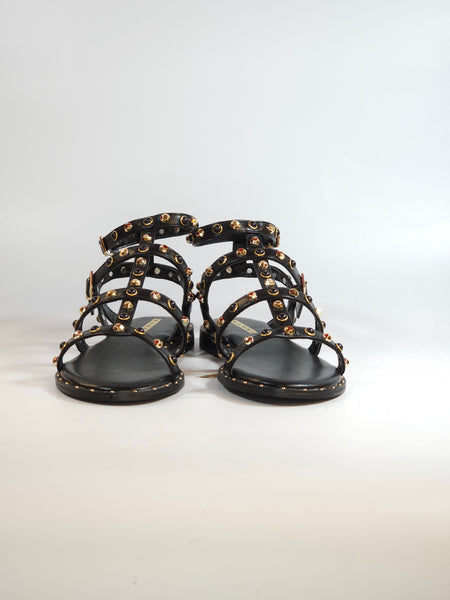KAMMI - SANDALO DONNA NERO CON BORCHIETTE ESAGONALI E TONDE NERE 2255bis