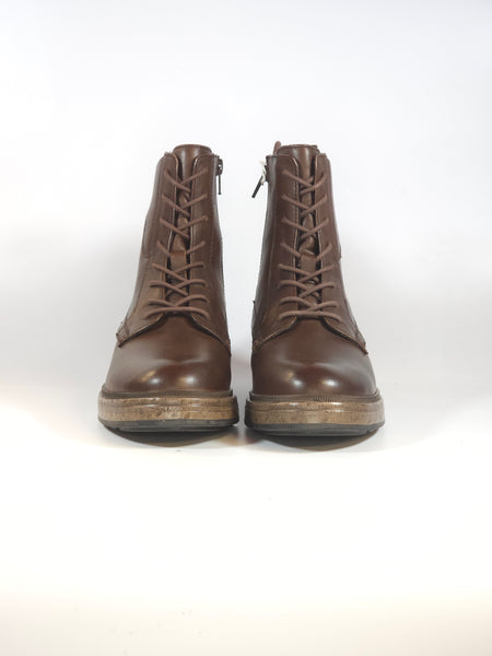 GEOX - STIVALETTO CON LACCI ANFIBIO IN PELLE MARRONE CON ZIP INTERNA PER DONNA D565GE