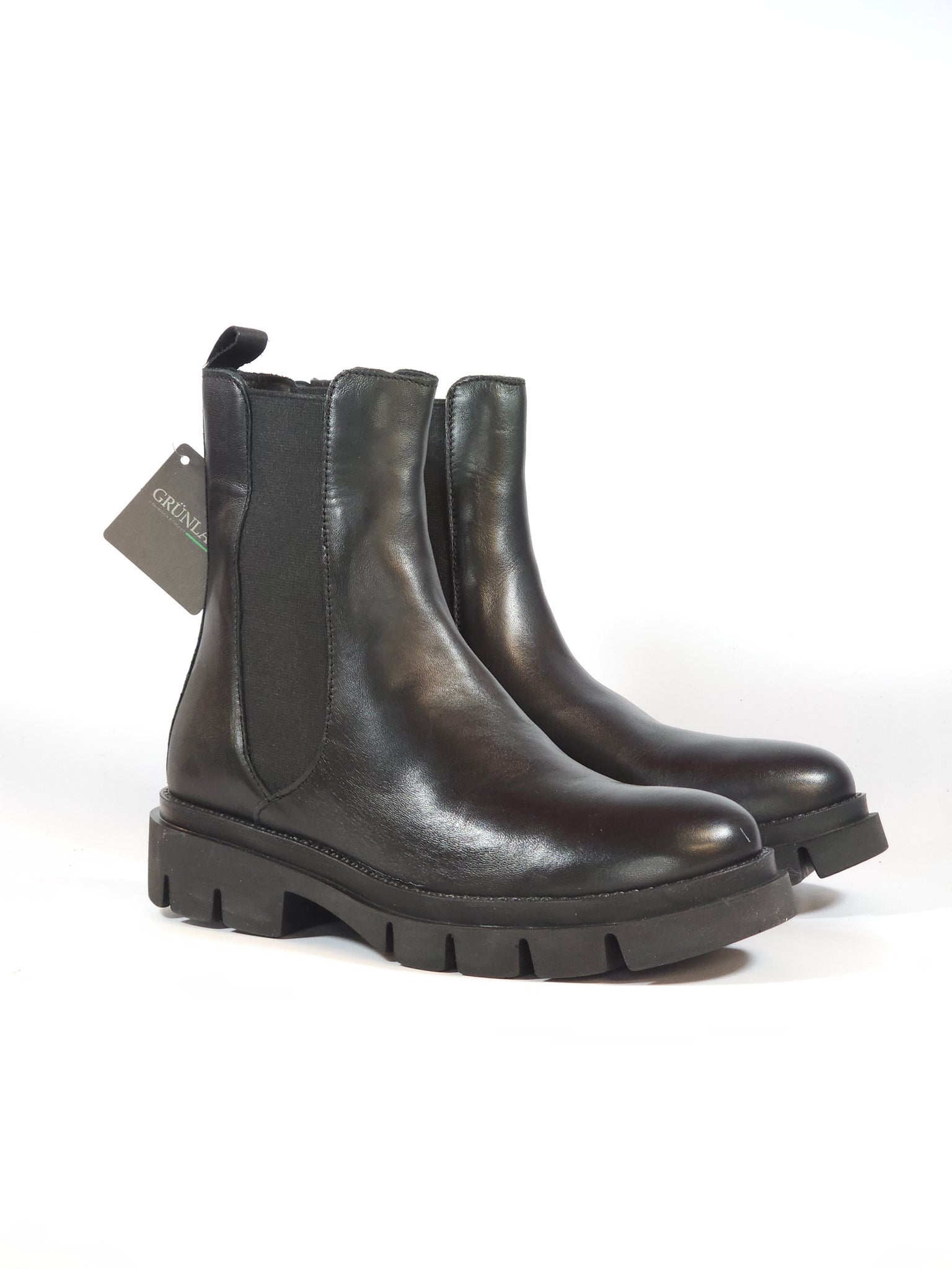 GRUNLAND - STIVALETTO BEATLES IN PELLE NERA CON ELASTICI LATERALI PO1875