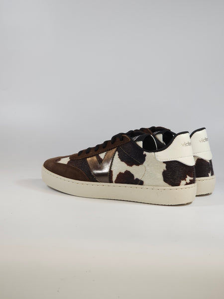 VICTORIA - SCARPA SNEAKERS IN PELLE E TESSUTO MUCCATO MARRONE, BIANCO E NERO PER DONNA 126224
