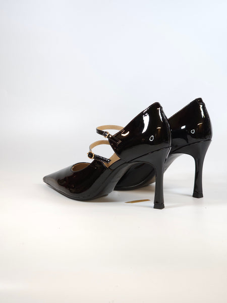 CAFE' NOIR - SCARPA IN VERNICE NERA CON CINTURINI E CON TACCO 9 CM PER DONNA NA3048