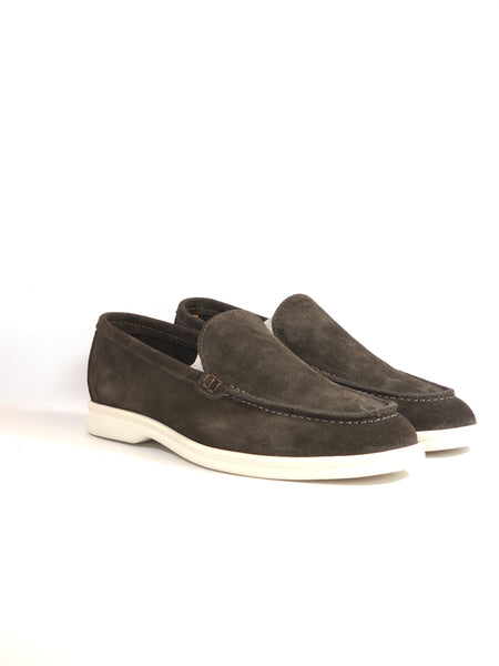 KAMMI - MOCASSINO LISCIO CON FONDO IN GOMMA BIANCA PER UOMO IN PELLE SCAMOSCIATA MARRONE TESTA DI MORO 21 MADE IN ITALY
