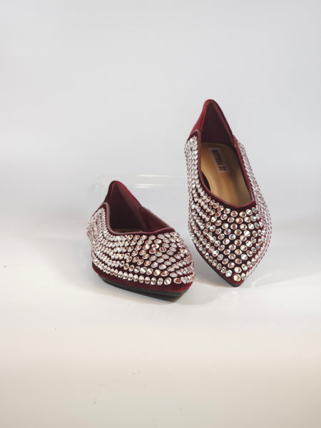 dalzoppo.it - BALLERINA IN VELLUTO BORDEAUX CON STRASS PER DONNA RY96