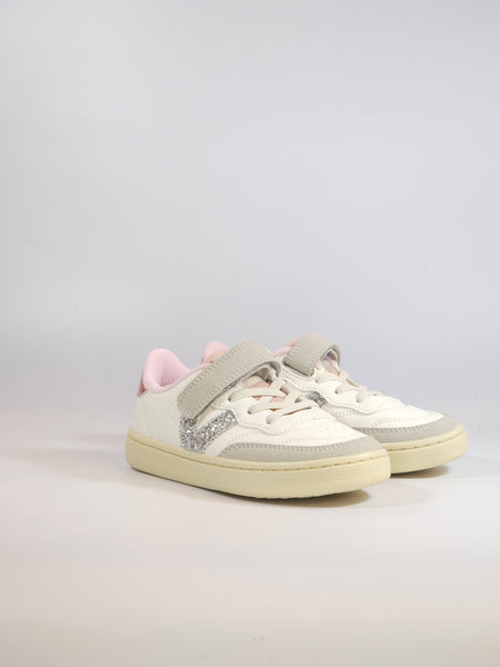 VICTORIA - SCARPA SPORTIVA SNEAKERS BIANCA, ARGENTO GLITTER E ROSA CON STRAPPO PER BAMBINA 256107