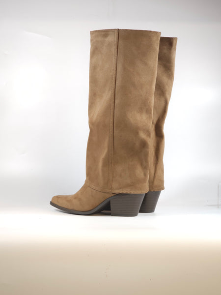 dalzoppo.it - STIVALE TEXANO ALTO DI GAMBALE TAUPE CAMEL TACCO 6 CM CON RISVOLTO E CERNIERA INTERNA 181-193
