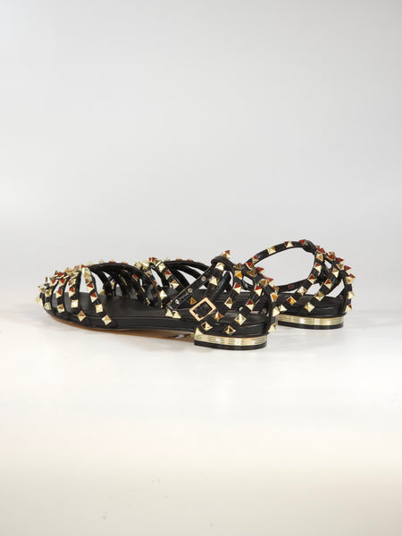 KAMMI - SANDALO RAGNETTO NERO CON BORCHIETTE DORATE DL720