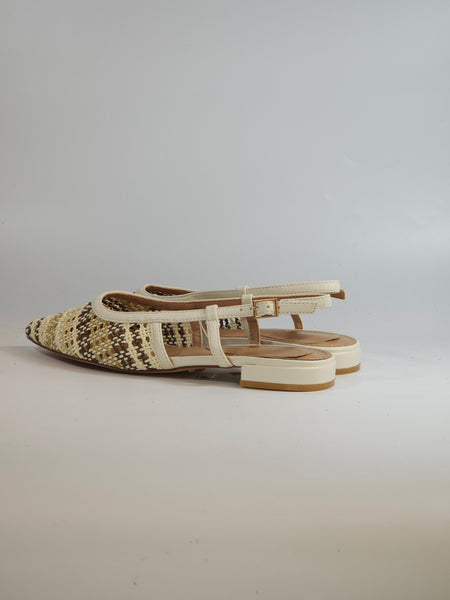 KAMMI - SCARPA SLINGBACK INTRECCIATA IN RAFFIA BIANCA BEIGE E MARRONE CON TACCO 2 CM 2060