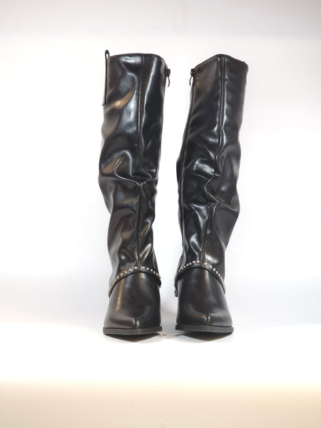 dalzoppo.it - STIVALE TEXANO ALTO DI GAMBALE NERO CON BORCHIE E TACCO 6 CM CON RISVOLTO E CERNIERA INTERNA 181-204