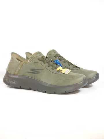 SKECHERS - SCARPA DA GINNASTICA VERDE OLIVA RESISTENTE SLIP INS SENZA UTILIZZARE LE MANI PER UOMO 216326