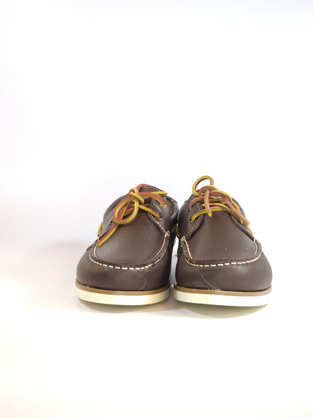 KAMMI - SCARPA ALLACCIATA TIPO BARCA IN PELLE MORBIDA MARRONE TESTA DI MORO CON SUOLA BIANCA PER UOMO 010