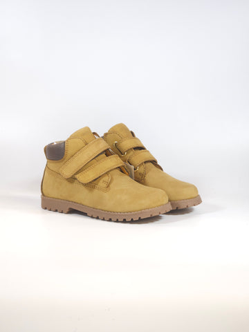 GRUNLAND - STIVALETTO GIALLONE IN PELLE OCRA CON STRAPPI PER BAMBINI PP0474