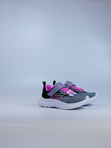 SKECHERS - SCARPA DA GINNASTICA PER BAMBINA GRIGIA E NERA CON DETTAGLI FUXIA CON STRAPPO 303534