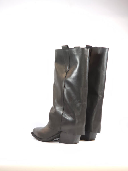 KAMMI - STIVALE TEXANO NERO IN PELLE CON RISVOLTO 80