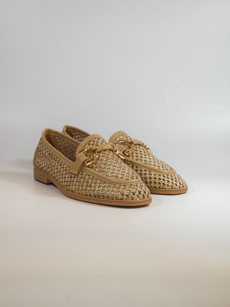 dalzoppo.it - MOCASSINO BEIGE IN RAFFIA NERO CON MORSETTO PER DONNA 2040