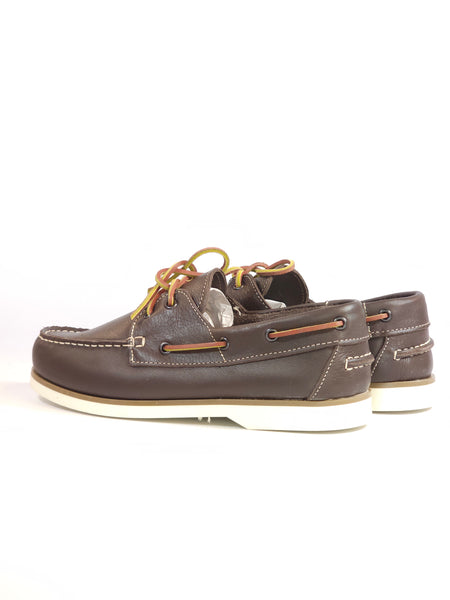 KAMMI - SCARPA ALLACCIATA TIPO BARCA IN PELLE MORBIDA MARRONE TESTA DI MORO CON SUOLA BIANCA PER UOMO 010