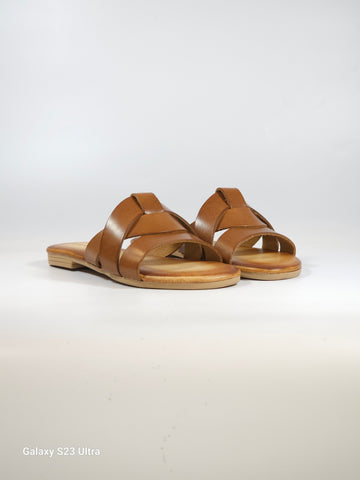 KAMMI - CIABATTA DONNA IN PELLE CUOIO INTRECCIATA SULLA TOMAIA MH221