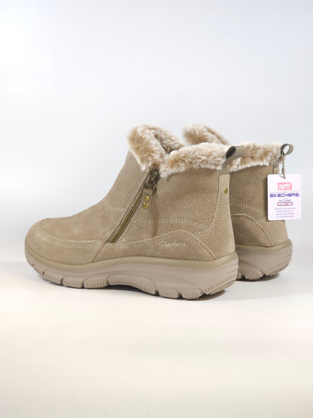 SKECHERS - STIVALETTO SPORTIVO TAUPE BEIGE CON ZIP ESTERNA E PELO CON MEMORY FOAM PER DONNA 167862