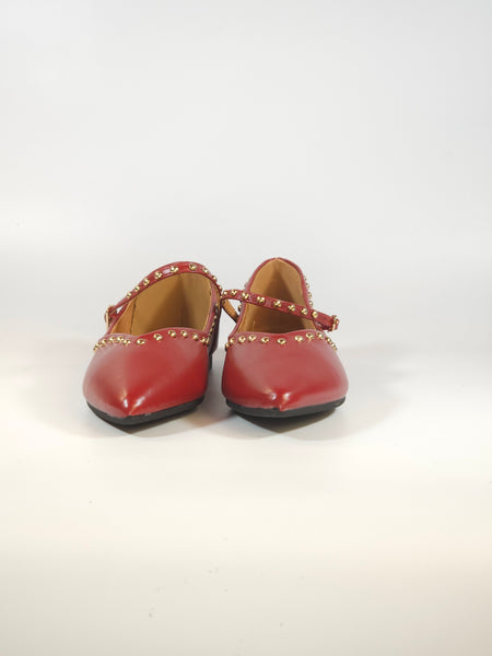 V. - BALLERINA A PUNTA IN PELLE BORDEAUX CON CINTURINO E BORCHIETTE DORATE, CON SOTTOPIEDE IMBOTTITO MORBIDO YA03-31A
