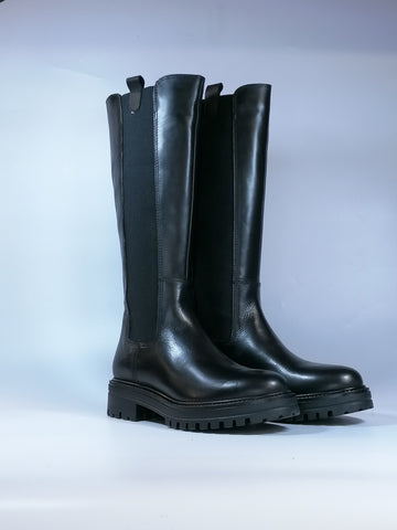 KAMMI - STIVALI CON ELASTICI IN PELLE NERA CON PLATFORM PER DONNA AO938