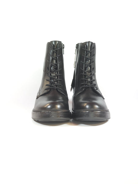 GEOX - STIVALETTO CON LACCI ANFIBIO IN PELLE NERA CON ZIP INTERNA PER DONNA D565GE