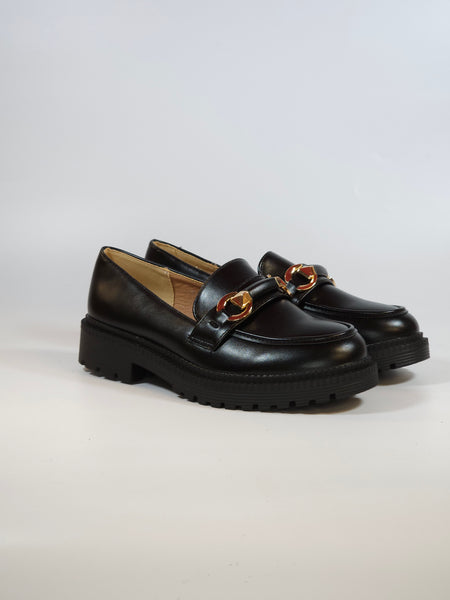 dalzoppo.it - MOCASSINO NERO CON MORSETTO DORATO E NERO PER DONNA JN-128