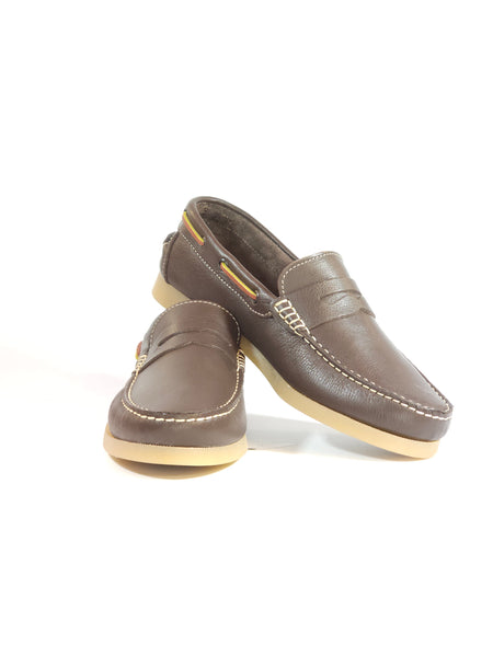 KAMMI - MOCASSINO TIPO BARCA IN PELLE MORBIDA MARRONE TESTA DI MORO CON SUOLA AMBRATA PER UOMO ART. 11