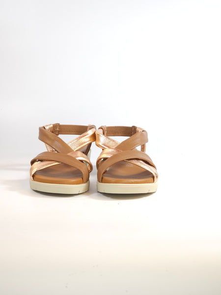 KAMMI - SANDALO CUOIO E CIPRIA IN PELLE MORBIDA TUBOLARE CON ZEPPA DI 3.5 CM PER DONNA MC3462