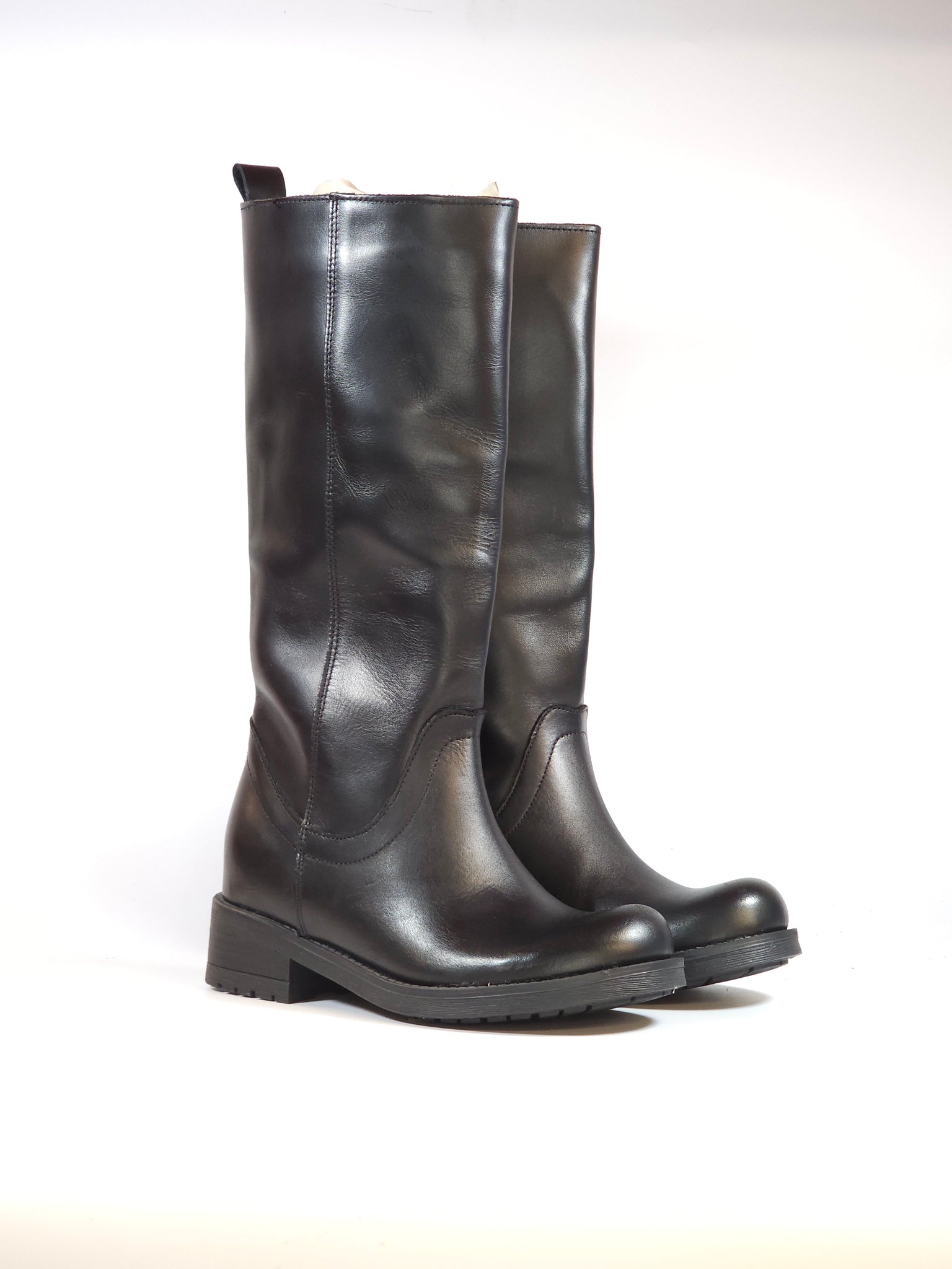 KAMMI - STIVALE BIKER ALTO LISCIO IN PELLE NERA PER DONNA ART. 1