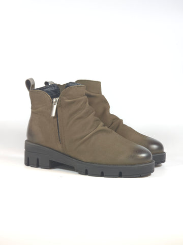 KAMMI - STIVALETTO IN PELLE MORBIDA SCAMOSCIATA MARRONE OLIVA CON ZIP INTERNA PER DONNA FLEX03K
