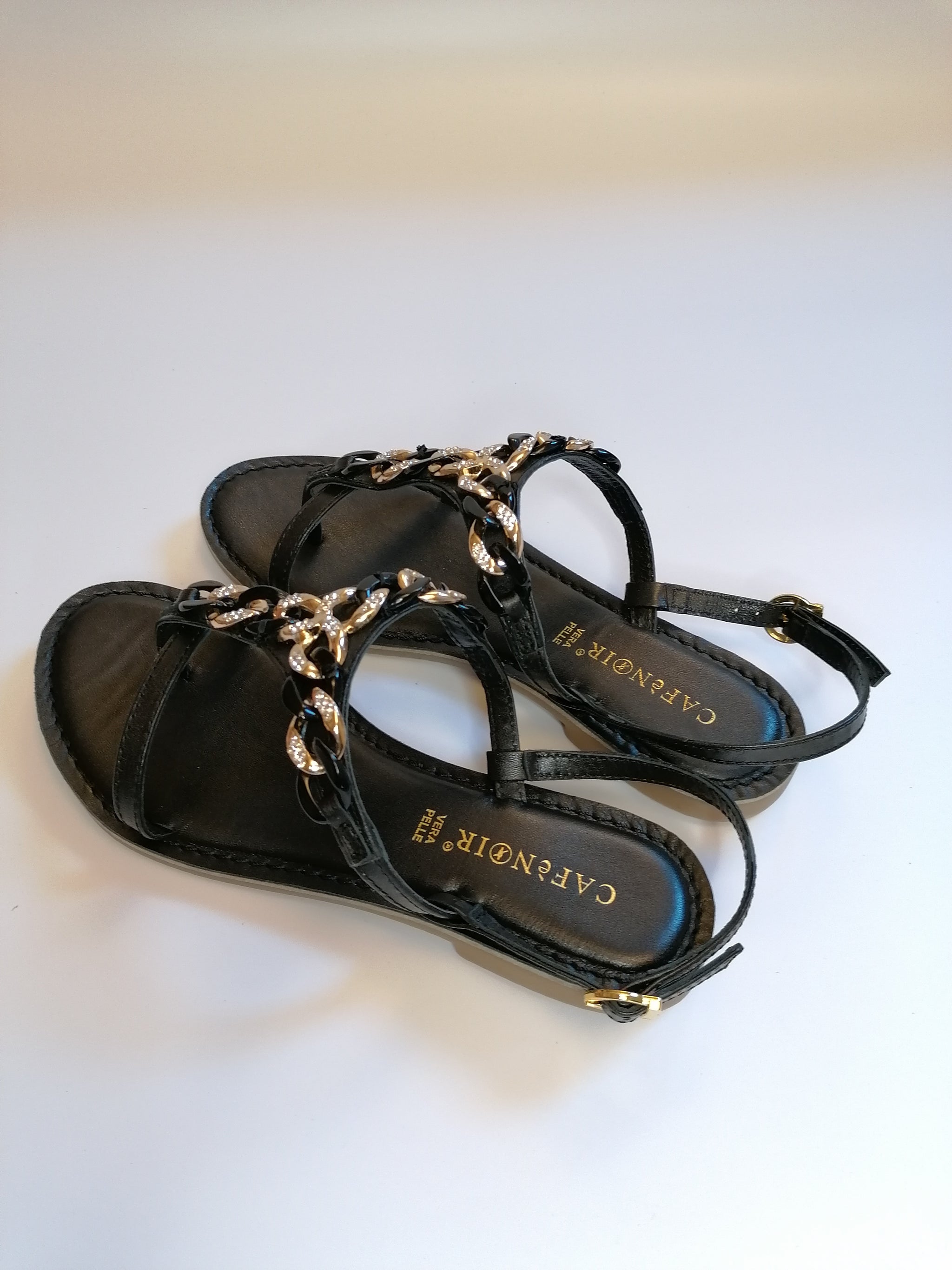 Sandalo Infradito con Pietre Nere e Strass - Portofino