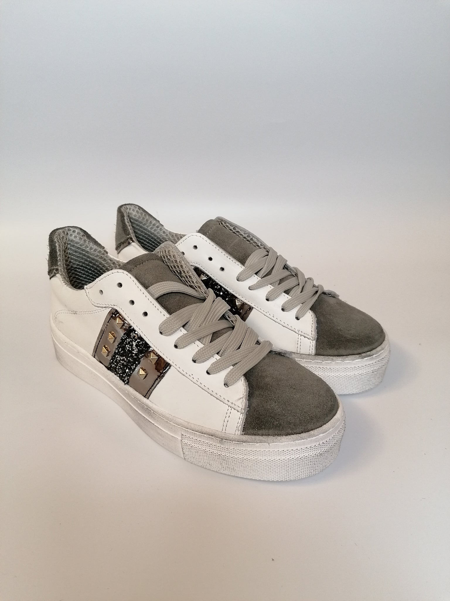 KAMMI - SNEAKERS IN PELLE BIANCA E PELTRO 107 D MONT