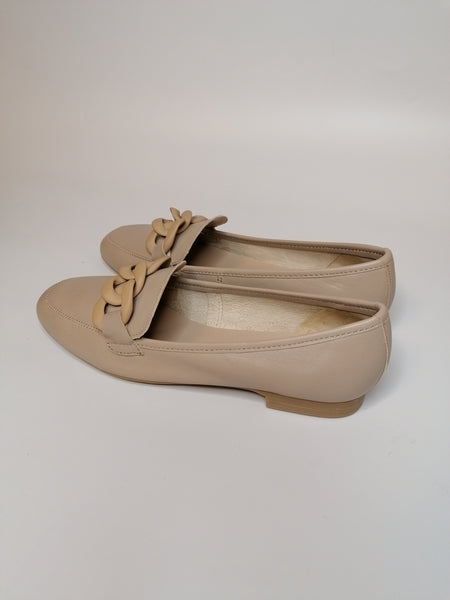 CAFE' NOIR - MOCASSINO DONNA IN PELLE BEIGE CON CATENA DAVANTI EG1000